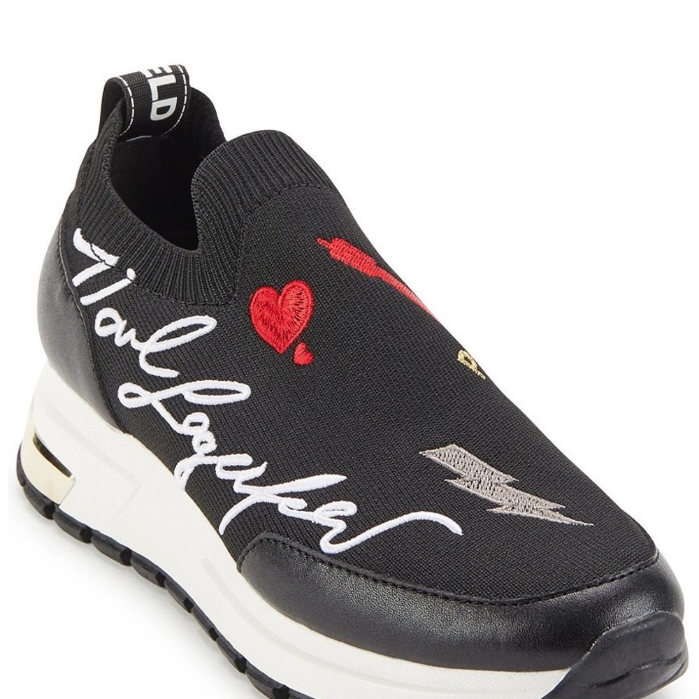 New KARL LAGERFELD PARIS
Miranda Logo Knit Slip-On Platform Sneakers sz 11 black